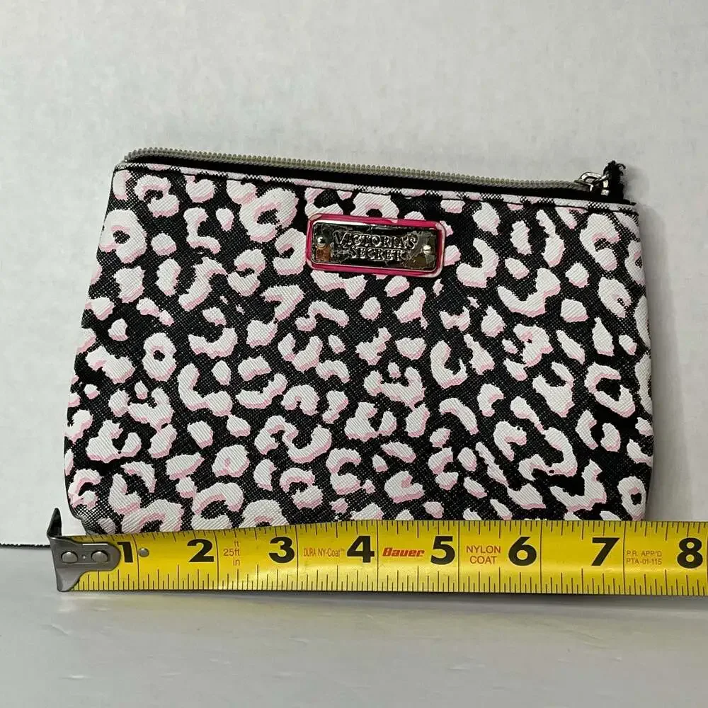Victoria's Secret Black, White, and Pink Leopard Print Cosmetic Pouch